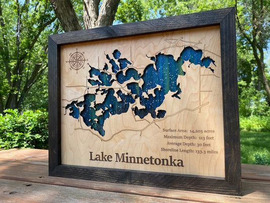 Any Lake Personalized Wood Art, custom lake with laser engraved surrounding street map, Starry Night Painting, 3D Custom Lake Map, Gift Idea $69.95+