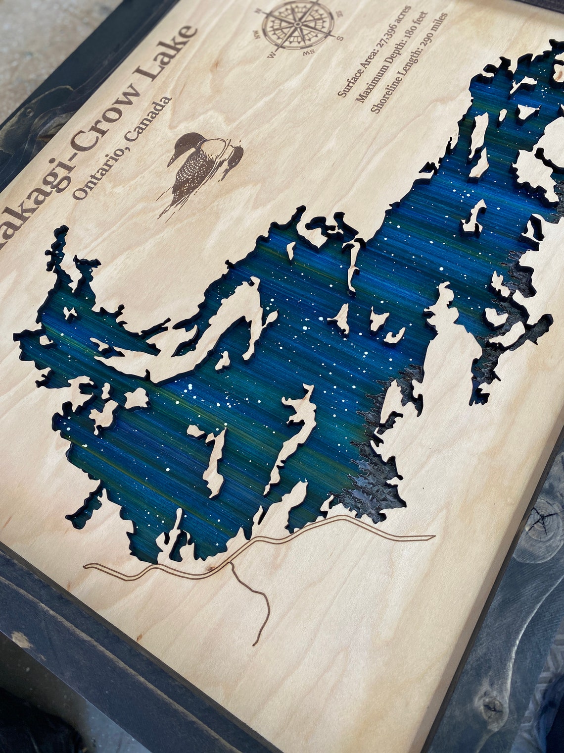Any Lake Personalized Wood Art, custom lake with laser engraved surrounding street map, Starry Night Painting, 3D Custom Lake Map, Gift Idea $69.95+