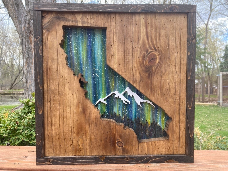 ANY STATE, Personalized State Wooden Wall Art, Starry Night Painting, State Map Sign, Wood State Sign (16x16, 18x14, 20x12 inches), Personalized Gift Idea $99.95+