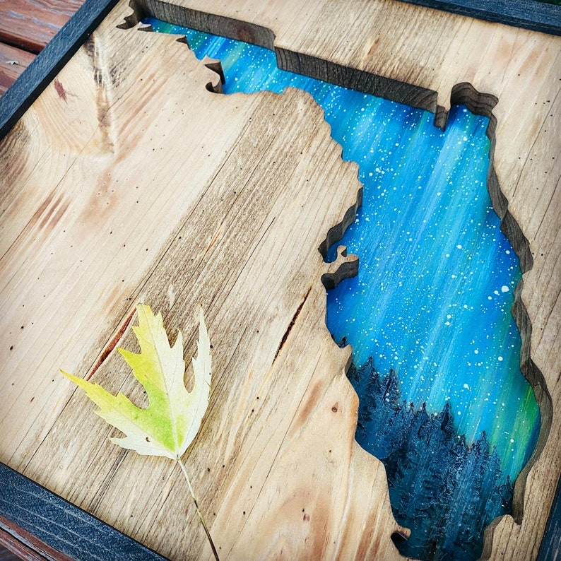 ANY STATE, Personalized State Wooden Wall Art, Starry Night Painting, State Map Sign, Wood State Sign (16x16, 18x14, 20x12 inches), Personalized Gift Idea $99.95+