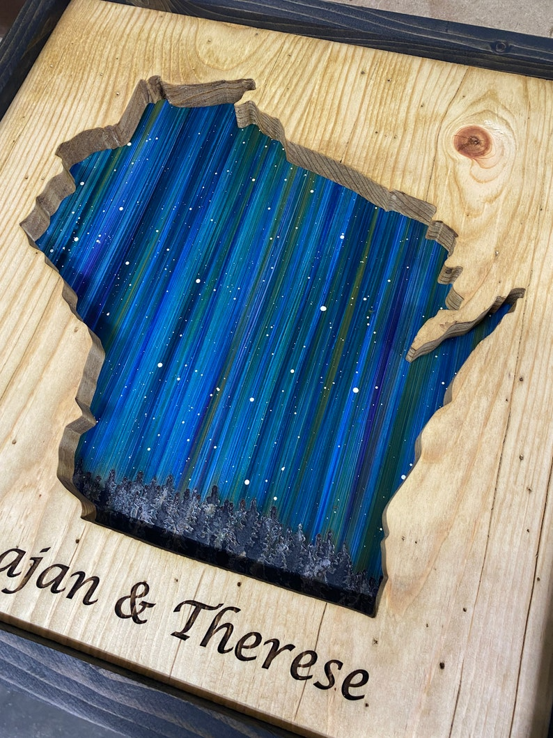 ANY STATE, Personalized State Wooden Wall Art, Starry Night Painting, State Map Sign, Wood State Sign (16x16, 18x14, 20x12 inches), Personalized Gift Idea $99.95+