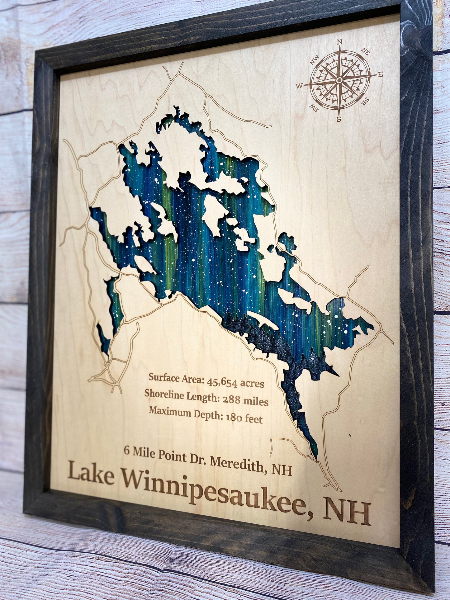 Any Lake Personalized Wood Art, custom lake with laser engraved surrounding street map, Starry Night Painting, 3D Custom Lake Map, Gift Idea $69.95+