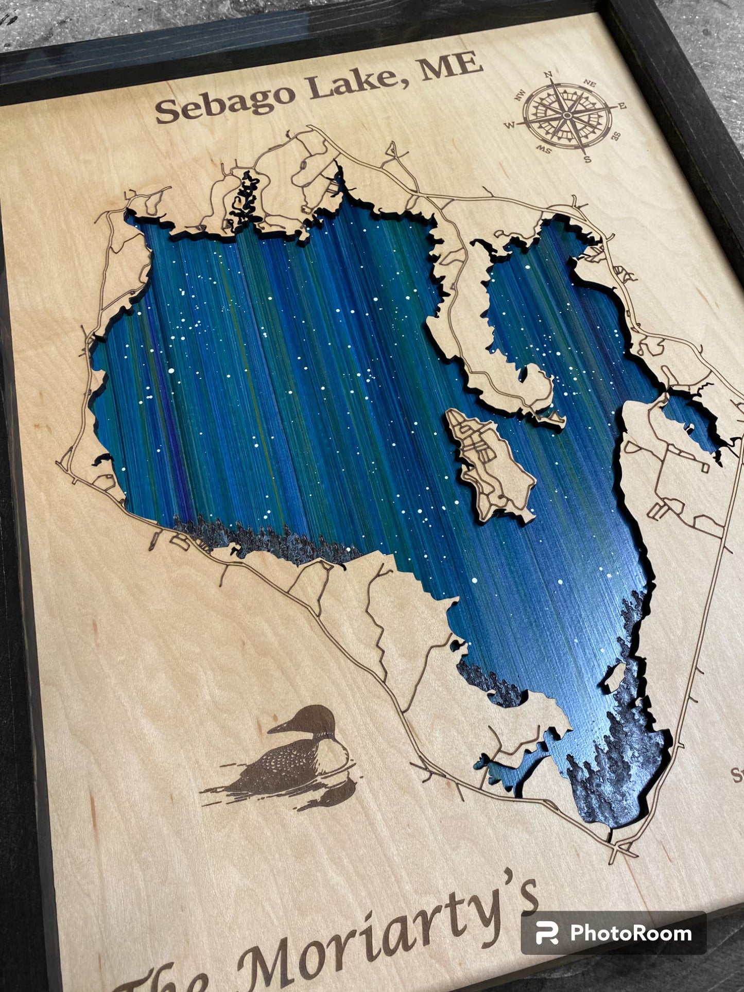 Any Lake Personalized Wood Art, custom lake with laser engraved surrounding street map, Starry Night Painting, 3D Custom Lake Map, Gift Idea $69.95+