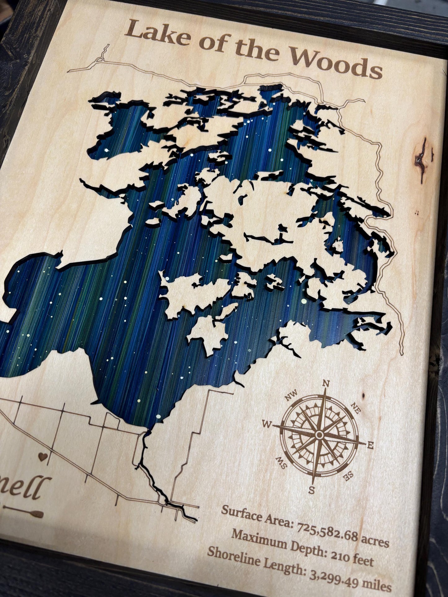 Any Lake Personalized Wood Art, custom lake with laser engraved surrounding street map, Starry Night Painting, 3D Custom Lake Map, Gift Idea $69.95+