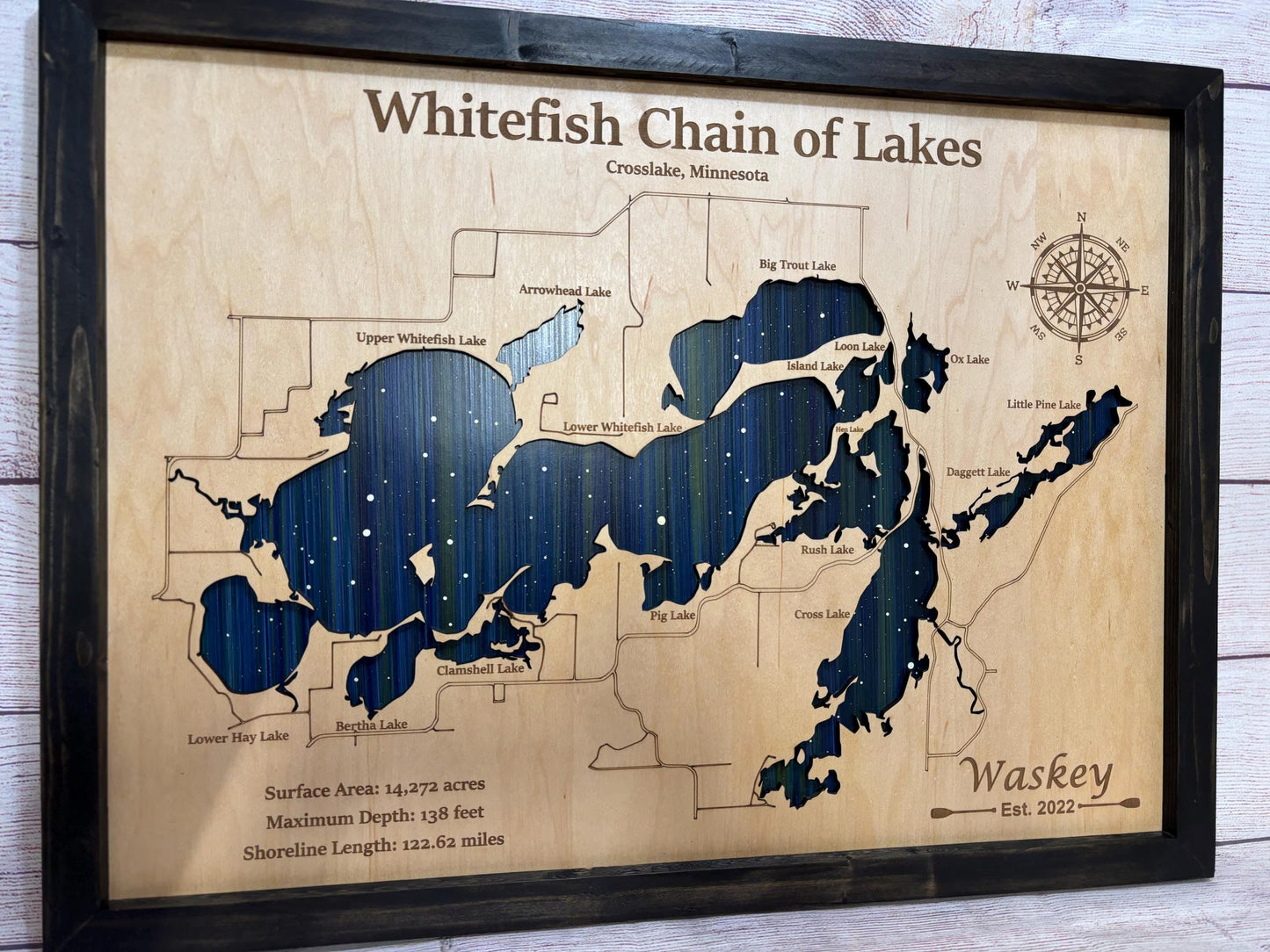 Any Lake Personalized Wood Art, custom lake with laser engraved surrounding street map, Starry Night Painting, 3D Custom Lake Map, Gift Idea $69.95+