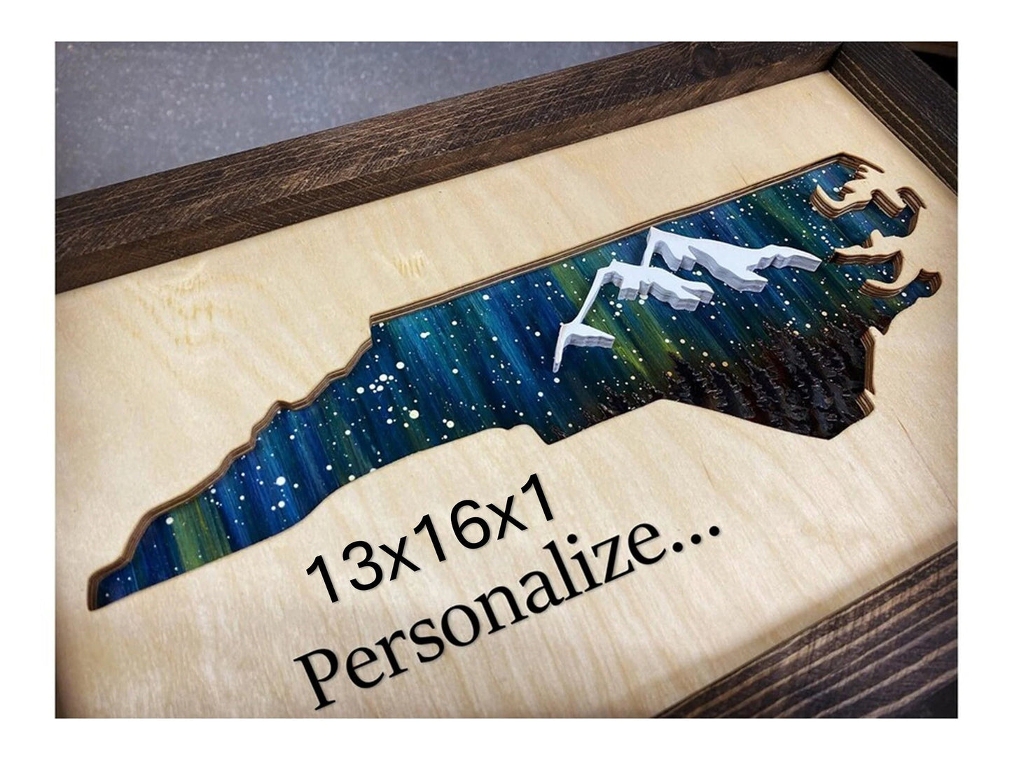 ANY STATE (Modern look), Personalized State Wooden Wall Art, Starry Night Sky Painting, Wood State Sign  (13x16" with frame) $79.95+