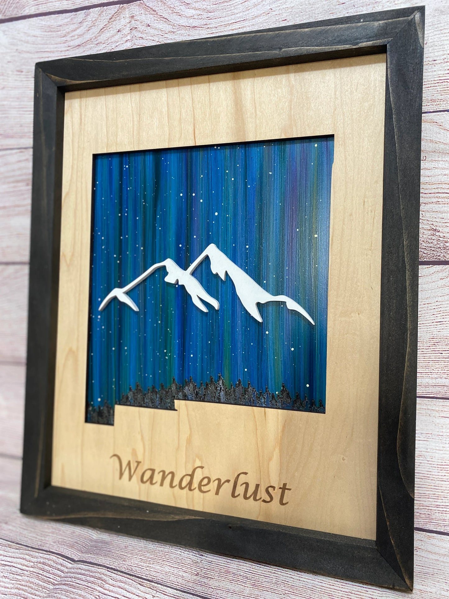 ANY STATE (Modern look), Personalized State Wooden Wall Art, Starry Night Sky Painting, Wood State Sign  (13x16" with frame) $79.95+