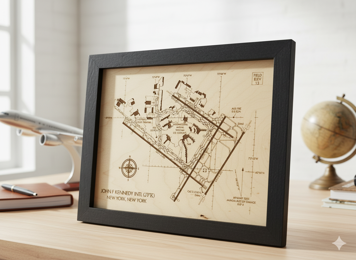 Custom Airport Map | Laser Engraved Wood Aviation Wall Art