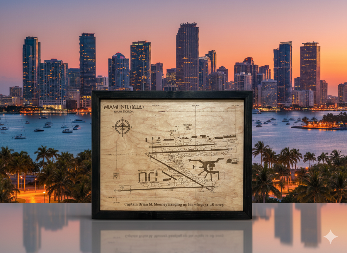 Custom Airport Map | Laser Engraved Wood Aviation Wall Art