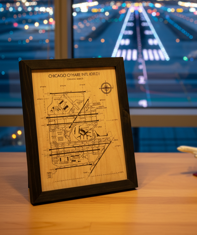 Custom Airport Map | Laser Engraved Wood Aviation Wall Art