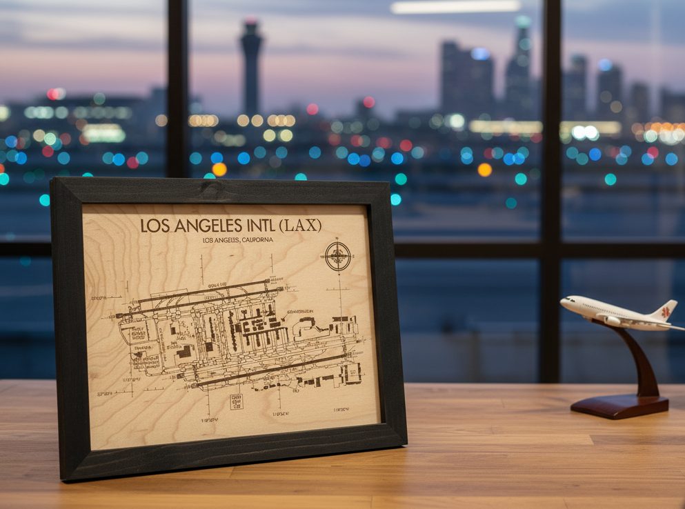 Custom Airport Map | Laser Engraved Wood Aviation Wall Art