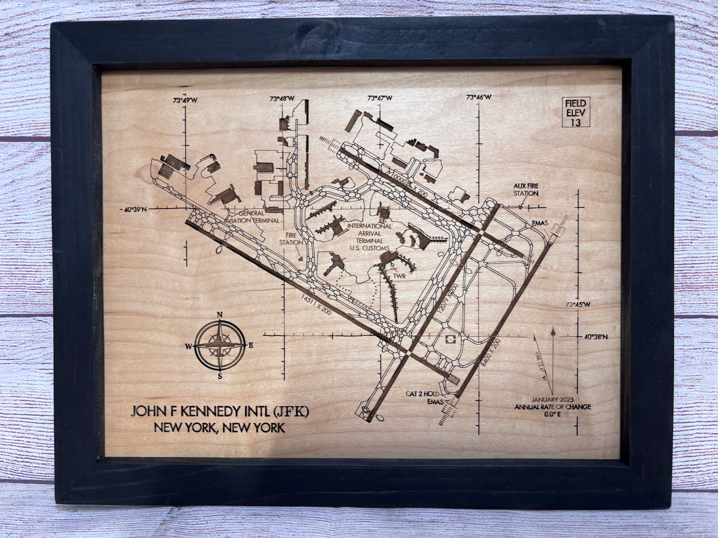 Custom Airport Map | Laser Engraved Wood Aviation Wall Art