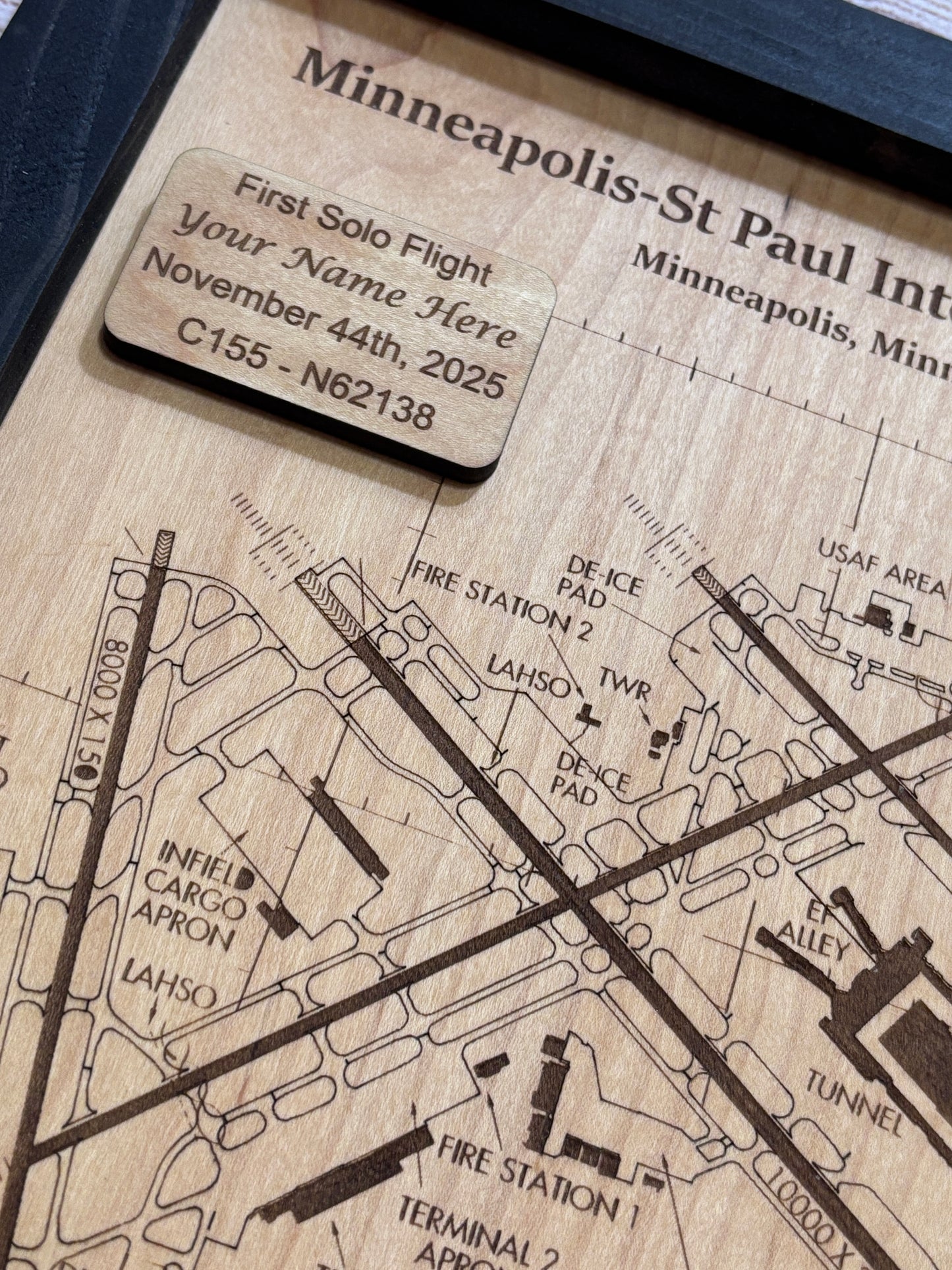 Custom Airport Map | Laser Engraved Wood Aviation Wall Art