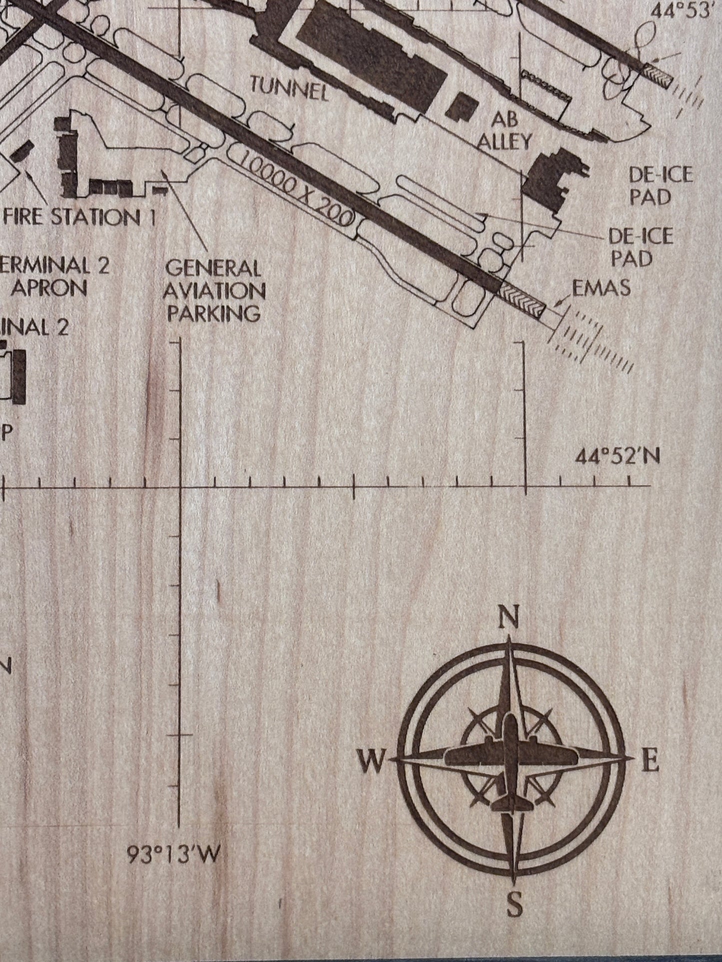 Custom Airport Map | Laser Engraved Wood Aviation Wall Art