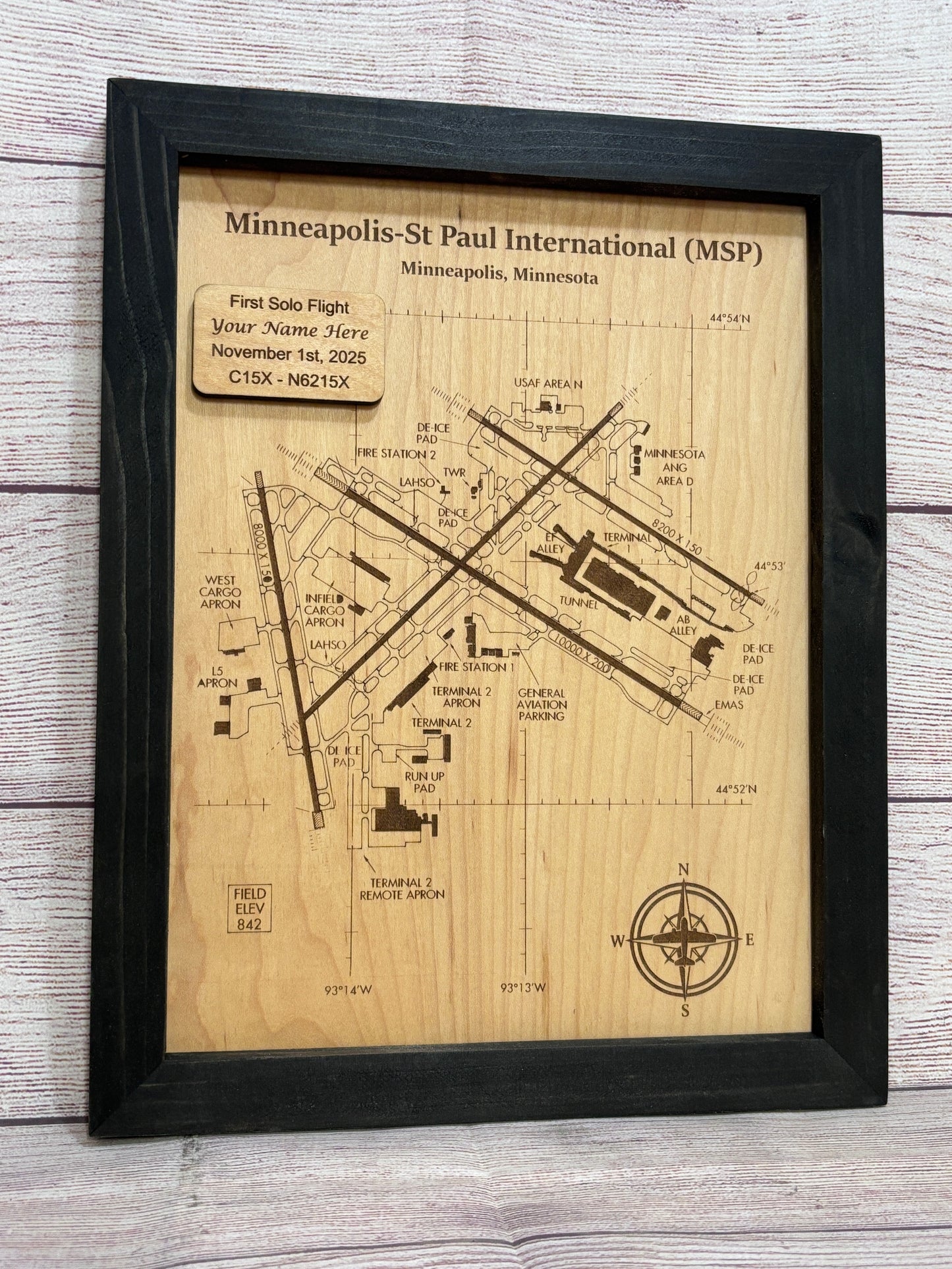 Custom Airport Map | Laser Engraved Wood Aviation Wall Art