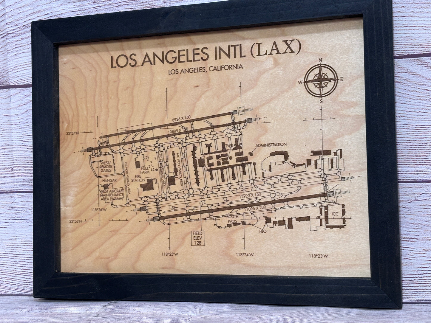 Custom Airport Map | Laser Engraved Wood Aviation Wall Art