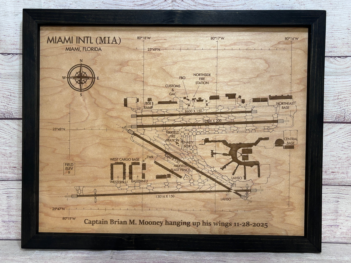 Custom Airport Map | Laser Engraved Wood Aviation Wall Art