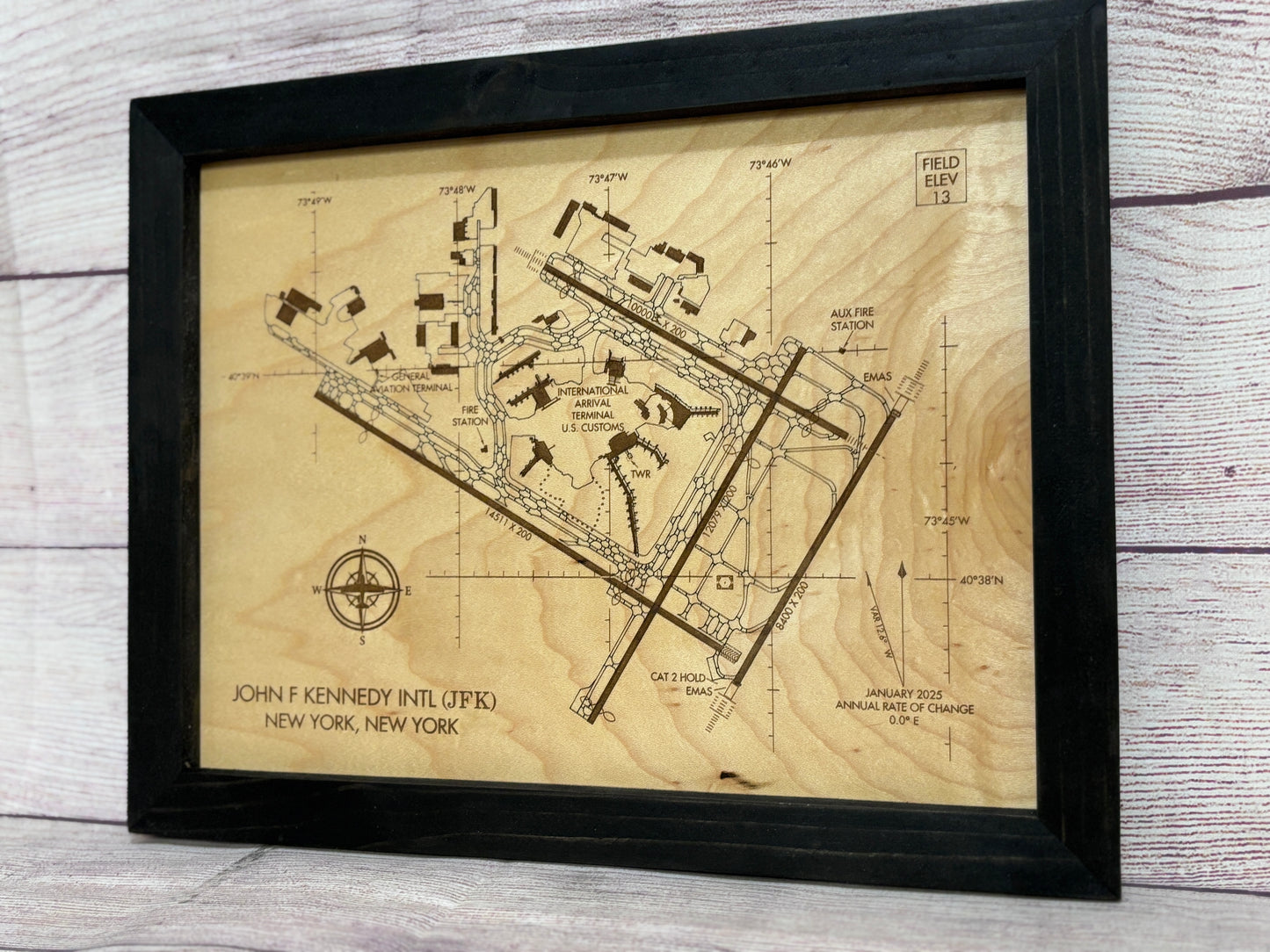 Custom Airport Map | Laser Engraved Wood Aviation Wall Art