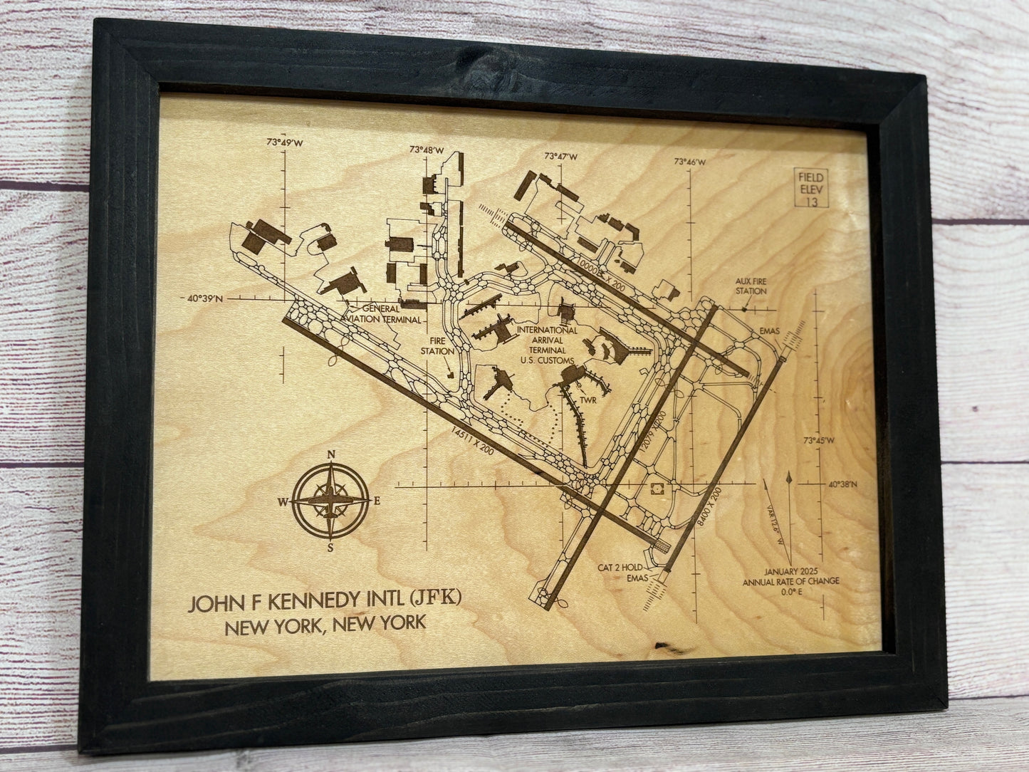 Custom Airport Map | Laser Engraved Wood Aviation Wall Art