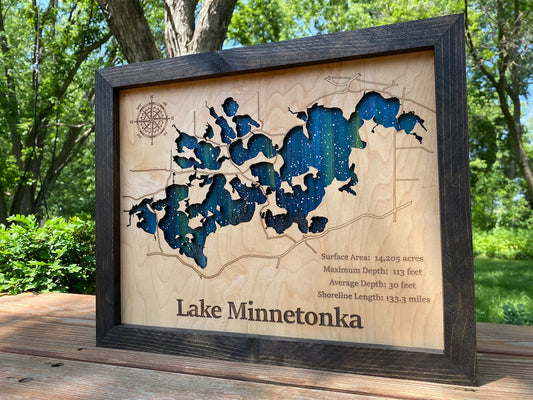 Any Lake Personalized Wood Art, custom lake with laser engraved surrounding street map, Starry Night Painting, 3D Custom Lake Map, Gift Idea $59.95+