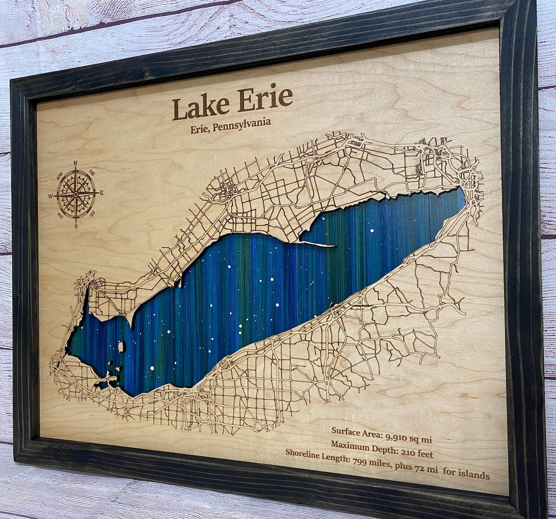 Any Lake Personalized Wood Art, custom lake with laser engraved surrounding street map, Starry Night Painting, 3D Custom Lake Map, Gift Idea