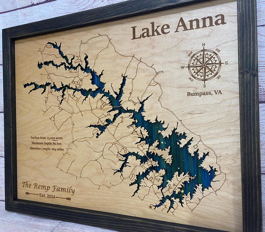 Any Lake Personalized Wood Art, custom lake with laser engraved surrounding street map, Starry Night Painting, 3D Custom Lake Map, Gift Idea