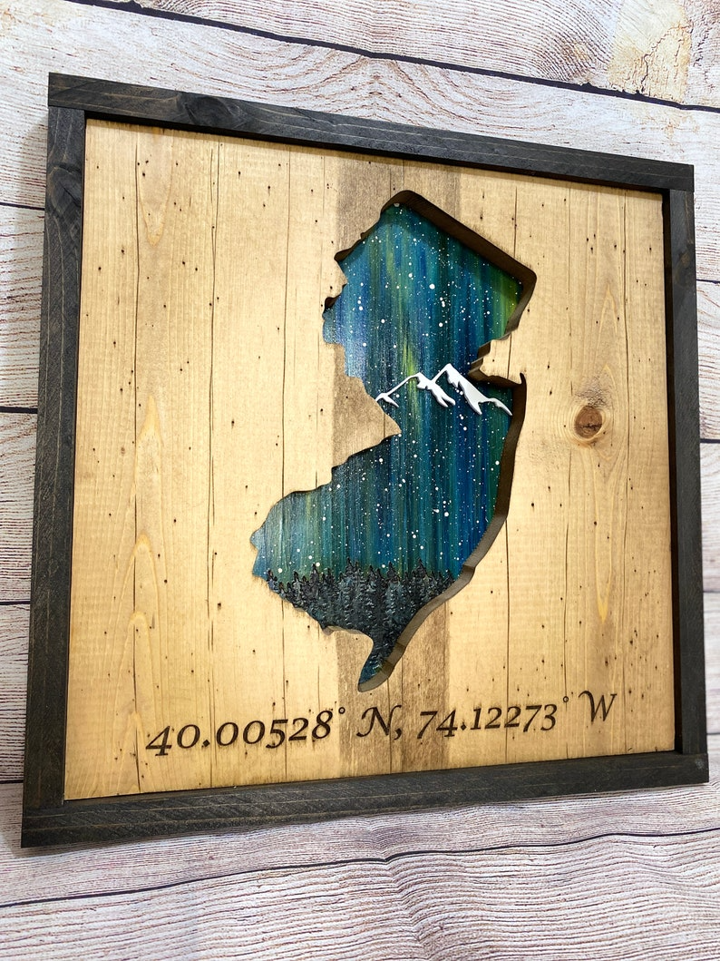 ANY STATE, Personalized State Wooden Wall Art, Starry Night Painting, State Map Sign, Wood State Sign (16x16, 18x14, 20x12 inches), Personalized Gift Idea