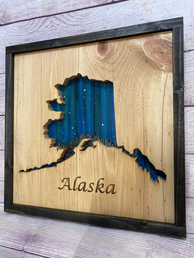 ANY STATE, Personalized State Wooden Wall Art, Starry Night Painting, State Map Sign, Wood State Sign (16x16, 18x14, 20x12 inches), Personalized Gift Idea