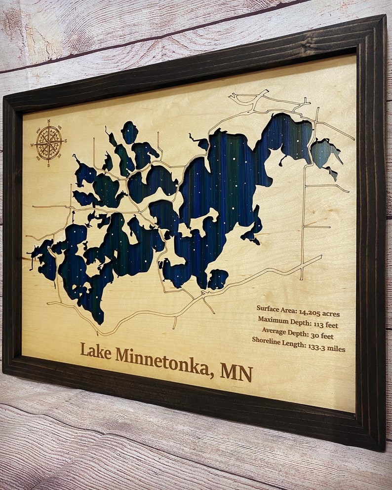 Any Lake Personalized Wood Art, custom lake with laser engraved surrounding street map, Starry Night Painting, 3D Custom Lake Map, Gift Idea