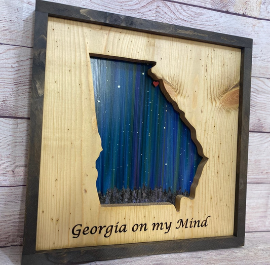 ANY STATE, Personalized State Wooden Wall Art, Starry Night Painting, State Map Sign, Wood State Sign (16x16, 18x14, 20x12 inches), Personalized Gift Idea