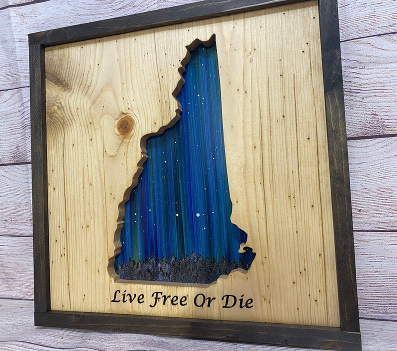 ANY STATE, Personalized State Wooden Wall Art, Starry Night Painting, State Map Sign, Wood State Sign (16x16, 18x14, 20x12 inches), Personalized Gift Idea