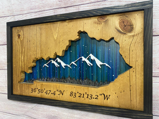 ANY STATE, Personalized State Wooden Wall Art, Starry Night Painting, Kentucky Sign, Wood State Sign, State Map (16x16, 18x14, 20x12 in)Gift